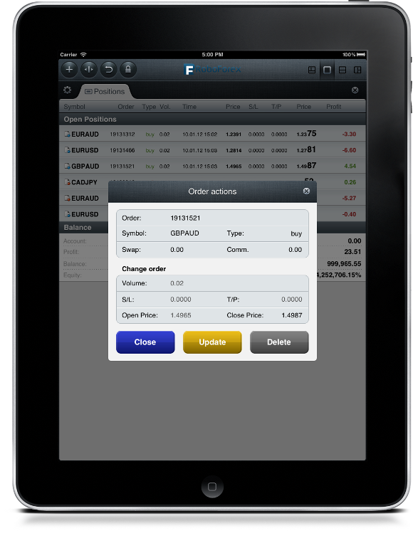 iPad Trader Modifying Open Positions