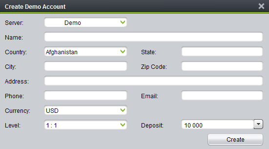 WebTrader Creating a Demo account