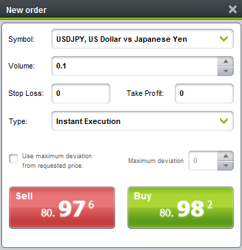 WebTrader Opening a New Order