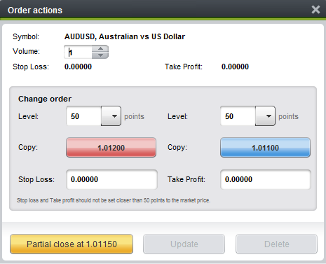WebTrader Partially Close Order