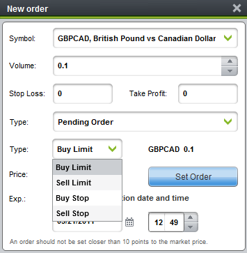 WebTrader Pending Orders